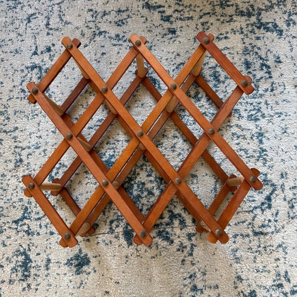 Vintage Mid Century Modern Folding Accordion Solid Teak Wood Wine Rack Stand - Picture 1 of 4